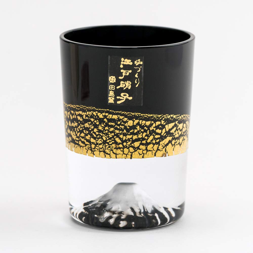 Amazon Tajima Glass Fuji Black Kiriko Old Glass x Gold Leaf Fuji Black Cold Sake Cup Set of Winner of the Japan Tourism Award at the Souvenir Grand