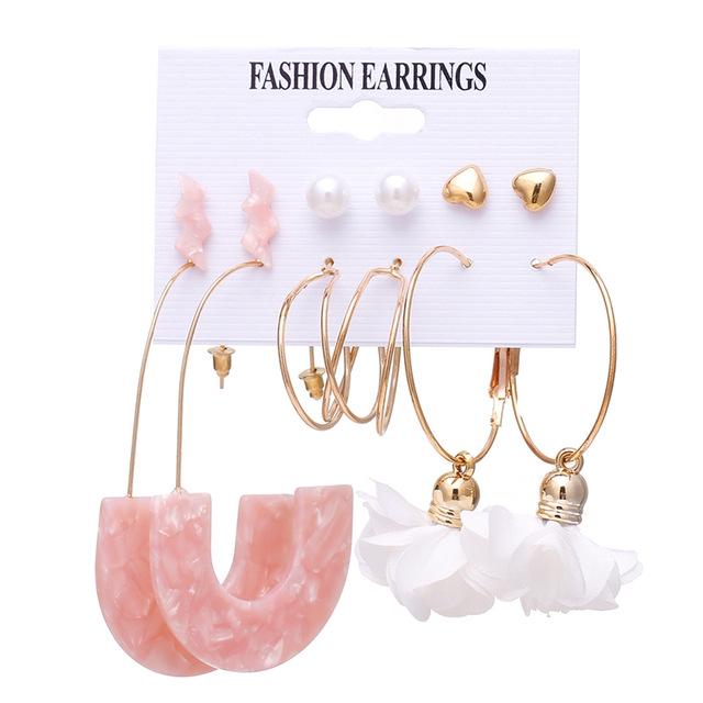 XP17 Gold Geometric Pearl Hoop Earring Set