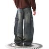 Unisex Street Style Distressed Scimitar Wide-Leg Cargo Jeans