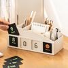 Multi Functional Creative Perpetual Calendar Pen Holder, Desktop Large Capacity Partitioned Ornament Pen Holder