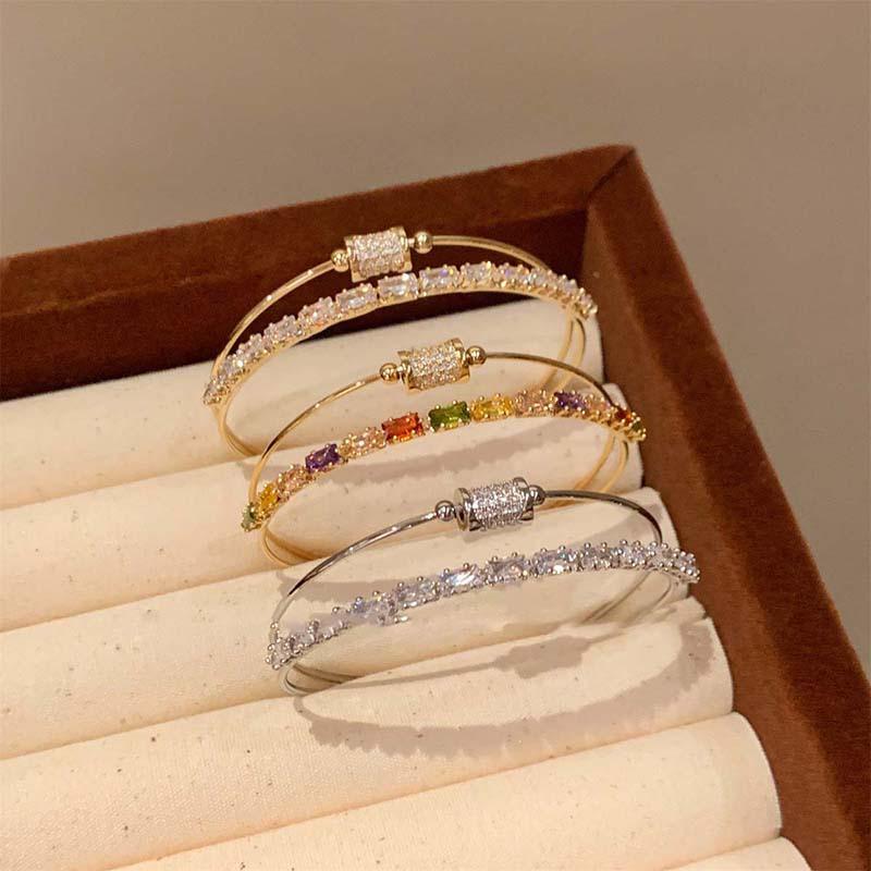 Zircon Double-layer Irregular Geometric Opening Bracelet Fashion Light Luxury Design Bracelet Exquisite Personality Jewelry