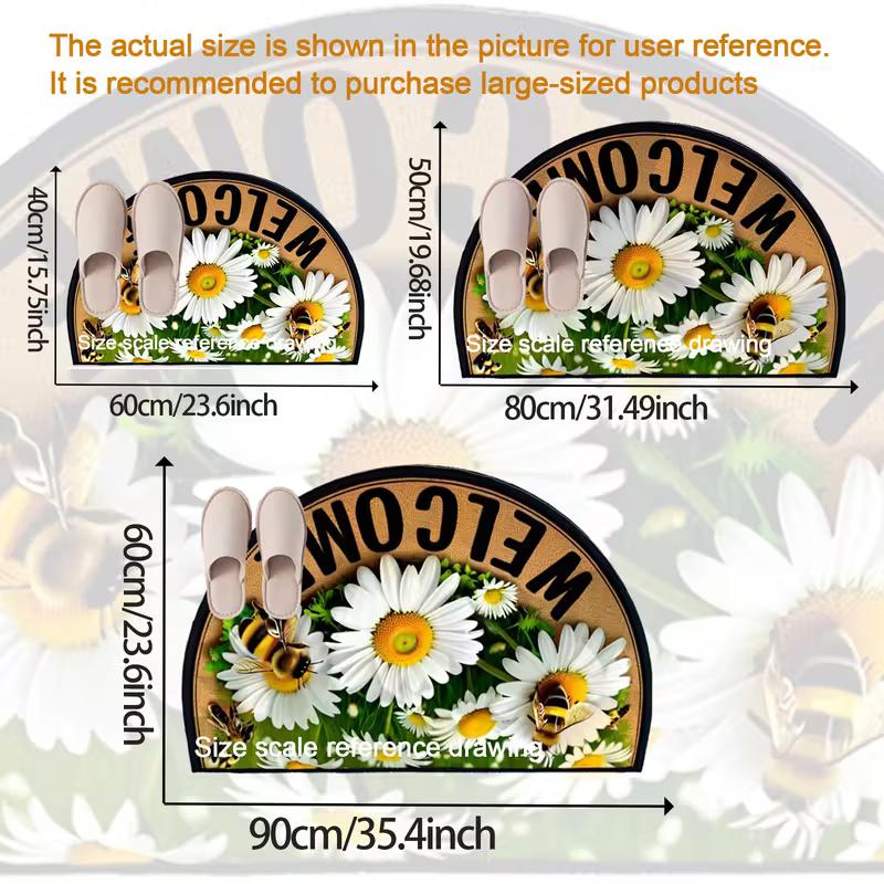Bees & Floral Design Non-Slip Door Mat - Entrance Mat for Farmhouse, Yard Decor Outdoor Mat Front Door, Patio Doormat, Decorative Doormat