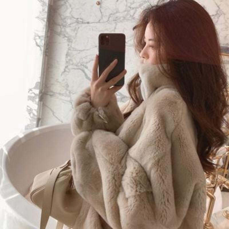 Korean Version, Faux Fur Jacket, Women, Autumn and Winter, Loose Fit, Faux Otter and Rabbit Fur, Thickened with Plush, Stand Up Collar, Zipper Hoodie