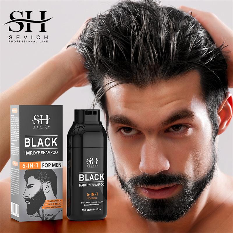 250 ml schwarzes Haarfärbeshampoo, 5-in-1, natürliches Shampoo für schwarzen Bart, sofortiges Ingwershampoo für Männer, Reparatur weißer Haare, Pflege