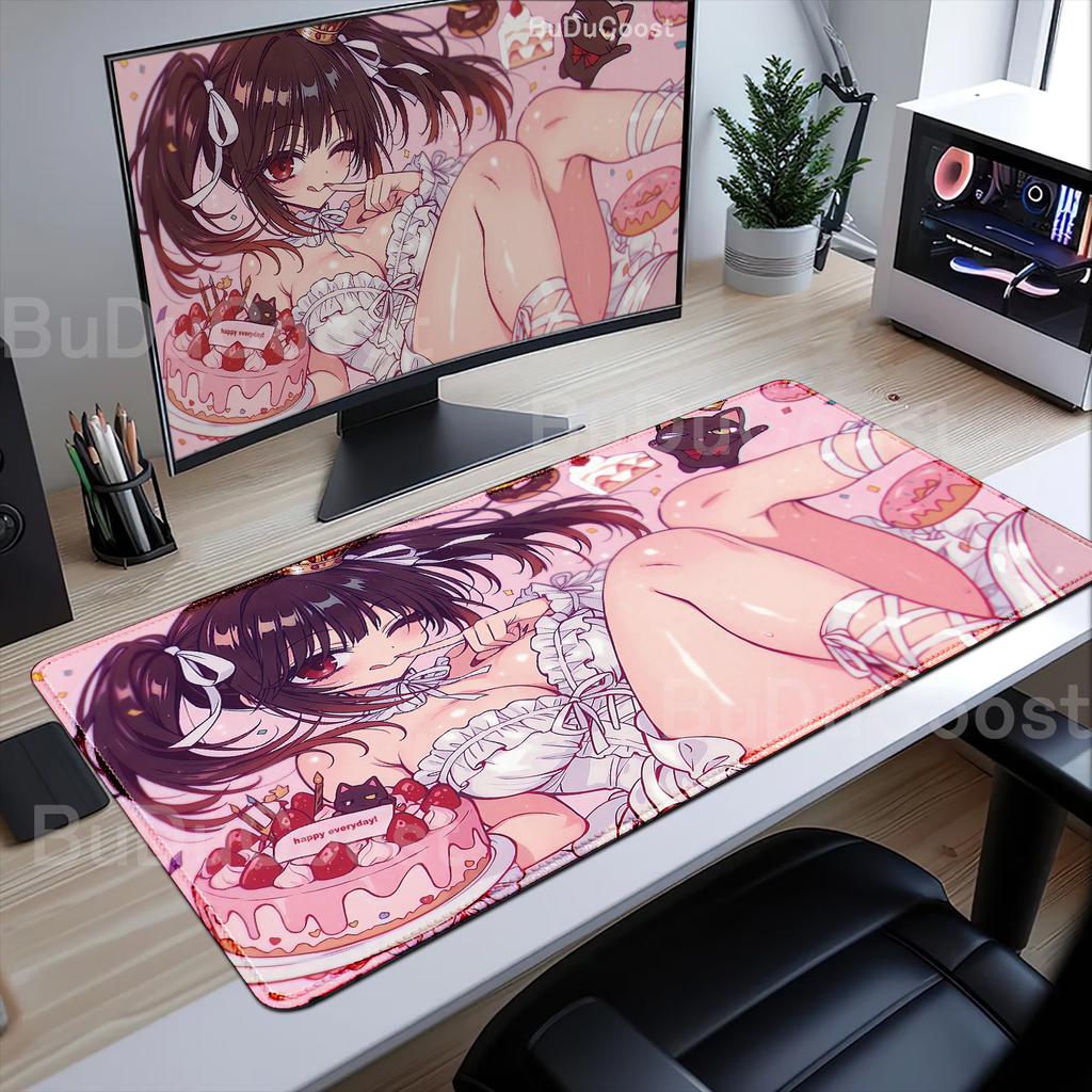 Nuevo Fondo de Pantalla Chica Anime Kawaii Tokisaki Kurumi Alfombrilla para Ratón Borde Bonito con Costura Alfombrillas Grandes para Teclado de Ordenador Gaming Escritorio XXL Alfombrilla para Ratón