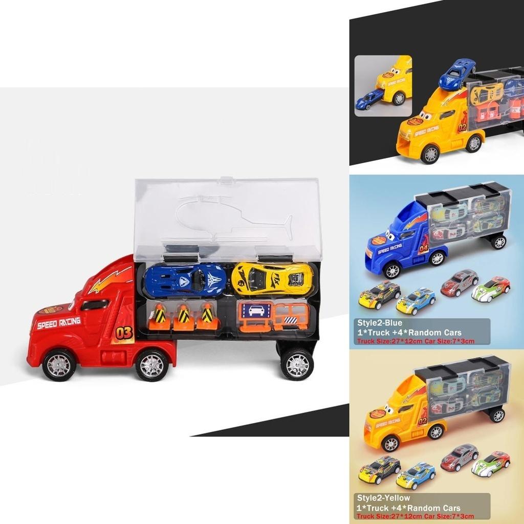 Ultimate Toy Truck Carrier Play Set With 4 Vibrant Mini Cars And Road Signs