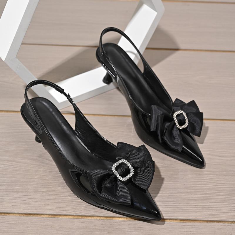 

Fashion Women s Pointy Sandals Summer New Style Bao Head Shallow Mouth Crystal Buckle Butterfly Knot Set Foot Non-slip High Heels 43 чёрный