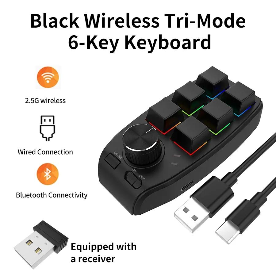 6 Keys 1 Knob Macro Custom Programming Keyboard 2.4G/Bluetooth/Wired Mini RGB Gaming Wireless Bluetooth Knob Mechanical Keypads
