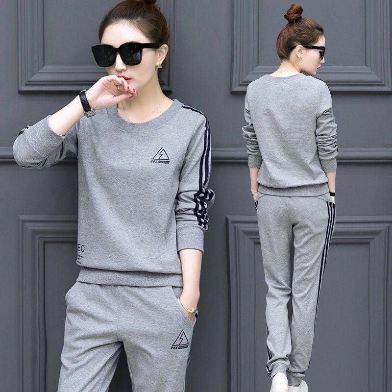 Fall Korean-style Sportswear Set for Women's Casual Long-sleeved Slimming Two-piece Set