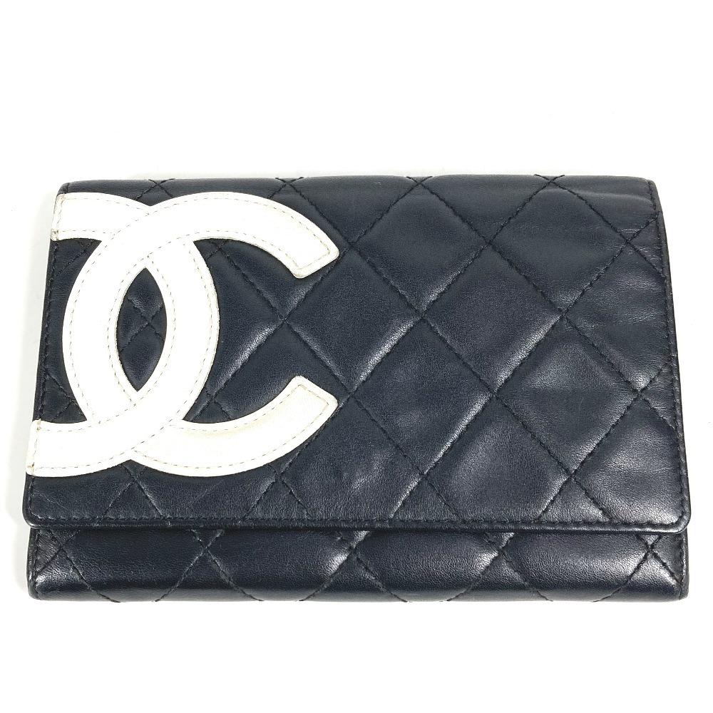 Chanel Cambon Line CC CC Mark Bifold Logo Compact Wallet Flap Folded Wallet