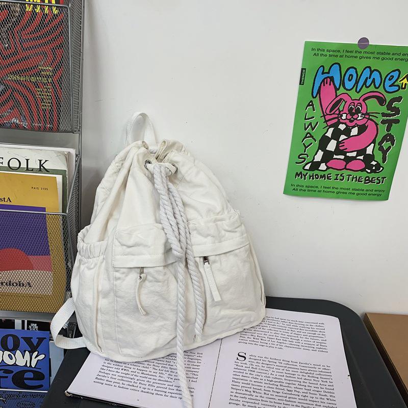 Trendiger Damen-Canvas-Rucksack mit Kordelzug - Cool, stilvoll, schlichtes Design für Studentinnen