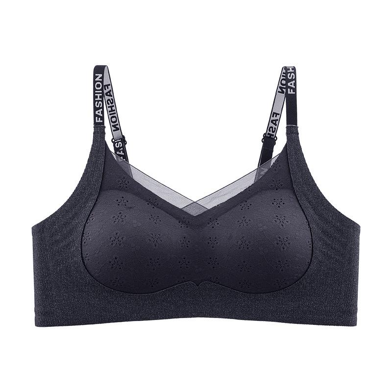 

Мягкая поддержка Без стального кольца Фиксированная чашка Поднимает, предотвращает провисание Дышащая удобная поддержка Большая чашка Бюстгальтеры Нижнее белье Женское 2XL черный серый