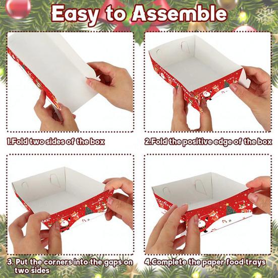 Christmas Snack Trays Disposable Paper Food Boats for Party Platters Santa Santa Tree Designs Serving Tray Leak-Proof Food Holders for Holiday