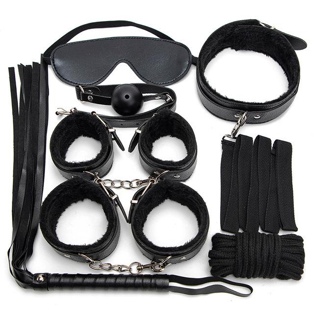 Sexy BDSM Kits Plush Sex Bondage Set Handcuffs Sex Games Whip Gag Nipple Clamps Sex Toys for Couples Exotic Accessories