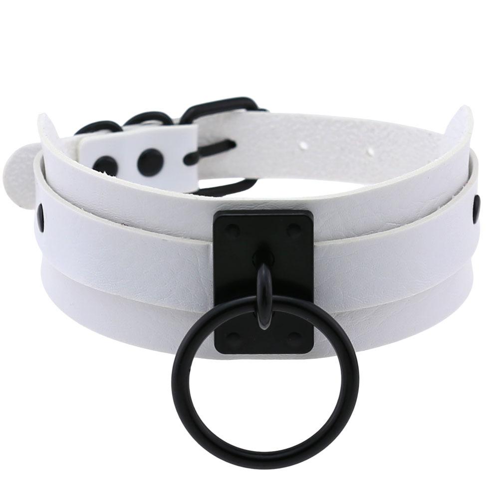 Punk Schwarz O-Rund Metall Leder Choker Halsband Goth Mode Halsketten Damen Mädchen Rock Harajuku Emo Gotischer Schmuck gray