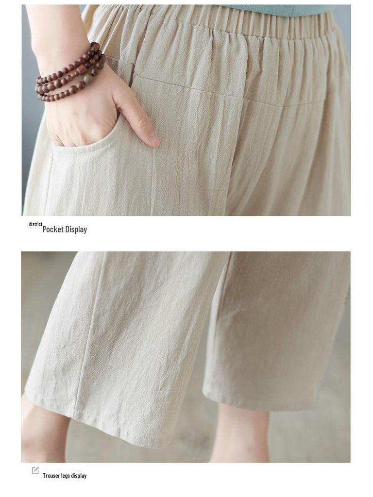 Plus Size Summer Cotton Linen Short-Sleeve Set for Middle-Aged Women - Fashionable Casual Two-Piece Outfit