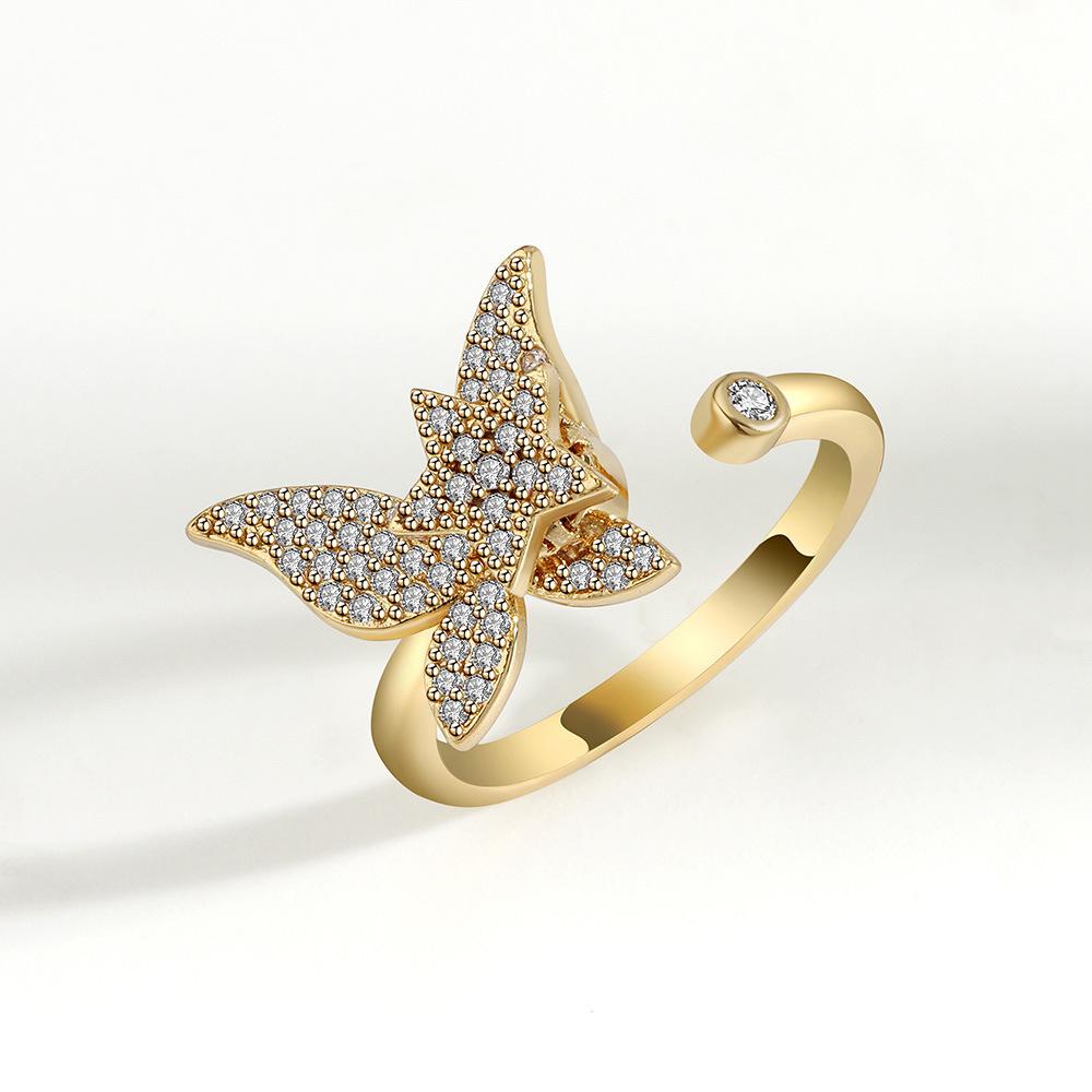 Fidget Spinner Ring Anxiety for Women Multiple Crystal Flower Eye Butterfly Animal Ring Rotate Anti Stress Wedding Jewerly