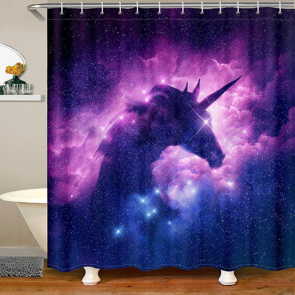 Unicorn Shower Curtain,Purple Galaxy Shower Curtains,Fantasy Starry Sky Pattern Bath Curtain for Bathroom Showers Girls Bathtub