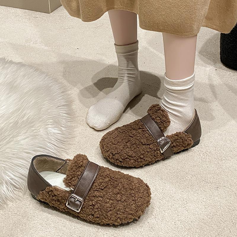 Autumn and Winter Women's Shoes Plus Velvet Casual Flat Cotton Shoes Round Toe Cotton Slippers