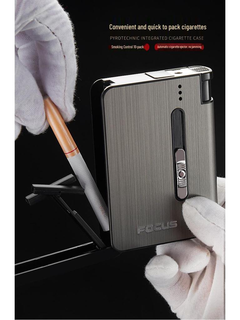 Focus YH026A10 Automatic Pop-up Cigarette Case & Lighter - Portable, Moisture-Proof, Pressure-Resistant