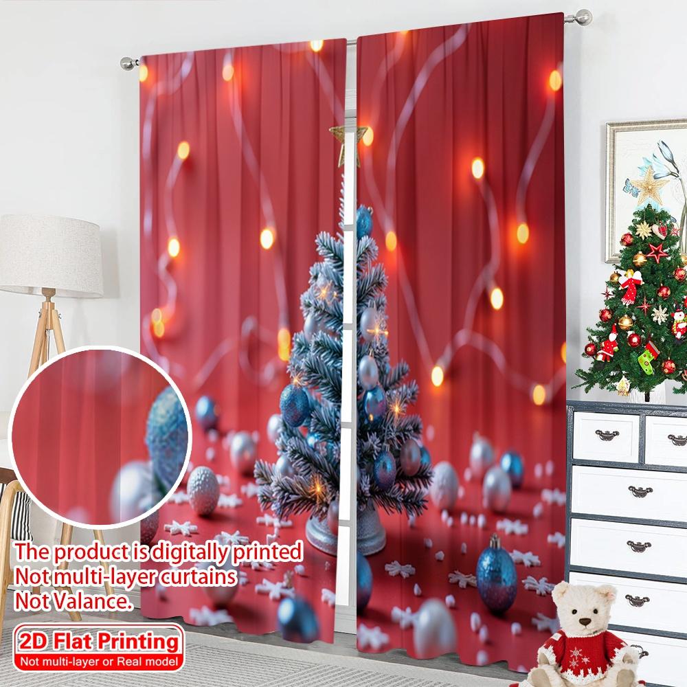2pcs 2D Flat Printing Merry Christmas Window Drapes Festive Christmas Tree Fabric Without Electricity Festive Wall Decor Use for