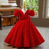 Red Sequin Puffy Skirt Formal Dress for Girls - Princess Birthday & Piano Performance Costume