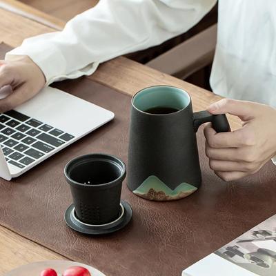 Mountain Design Ceramic Tea Mug with Filter, Coffee Cup, Tea Cup, 400ml