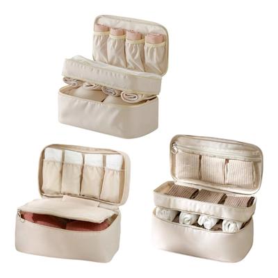 Sac de Rangement Portatif Beige pour Lingerie avec Compartiment Privé à Fermeture Éclair pour Soutiens-gorge, Chaussettes et Lingerie Délicate