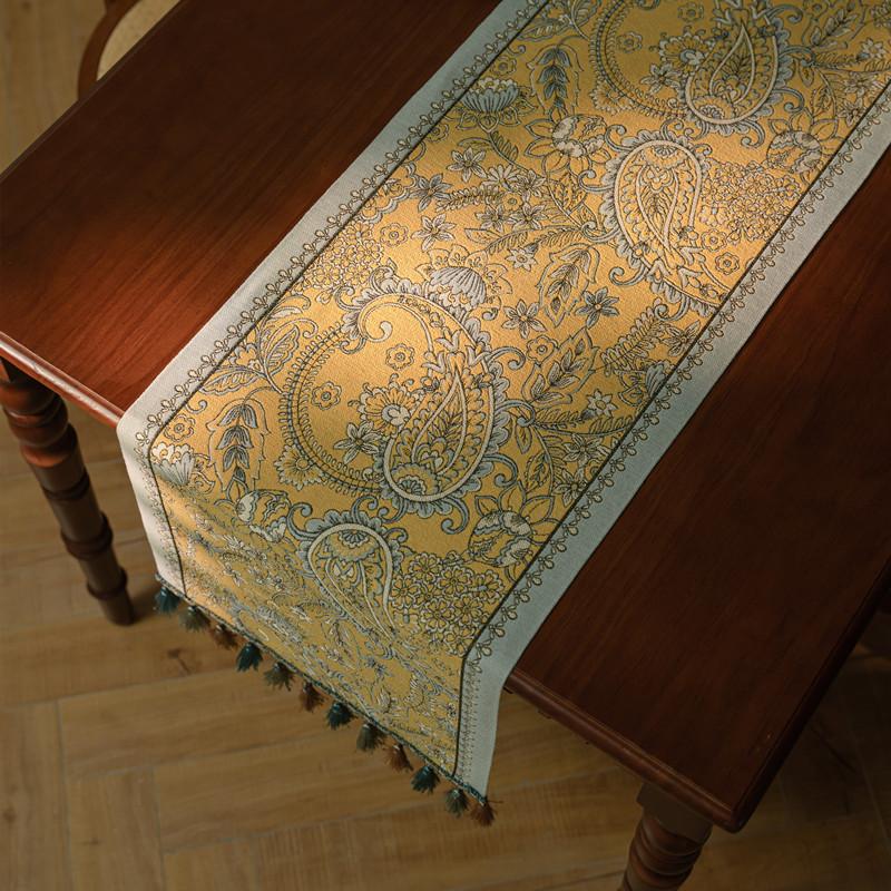 Polyester Colored Woven Jacquard Fringed Decorative Dining Table Cloth Coffee Table Tablecloth Retro Flower Table Flag