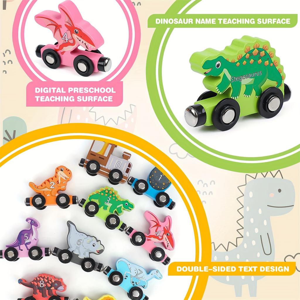 Magnetic Wooden Dinosaur Train Set 10pcs Magnetic Dinosaur Number Train Educational Toy Educational Learning Train Set Gift