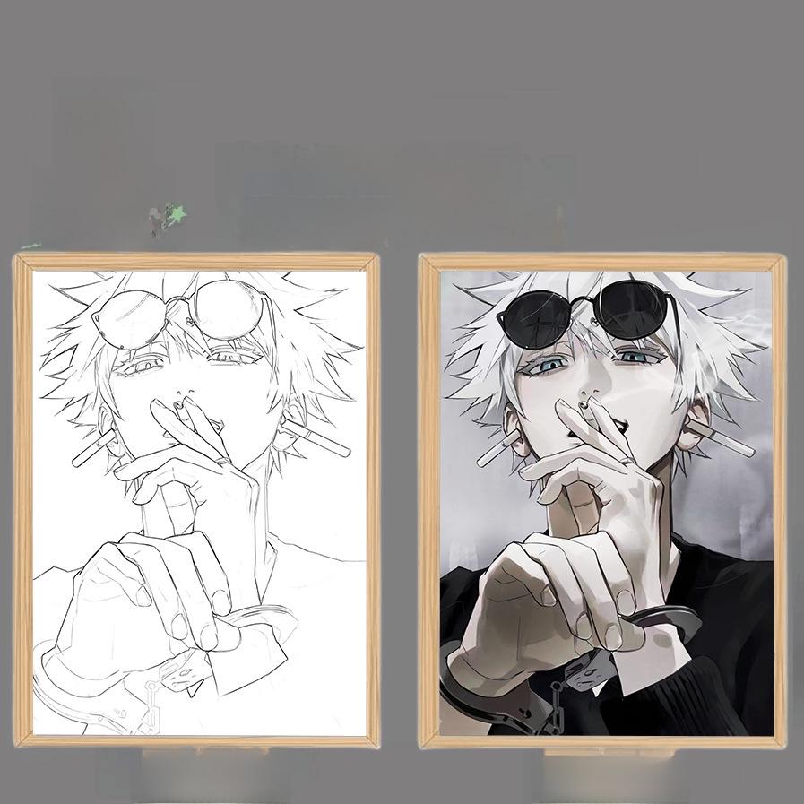 

Gojo Satoru Jujutsu Kaisen Luminous Anime Sketch Decorative Night Light Small single drawing board (without photo frame)