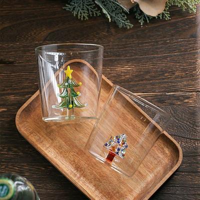 Kreativ Julmugg i Glas Juice Mjölk Tecknad Glas Transparent Tredimensionell Form Vattenglas Färgade Glasmuggar