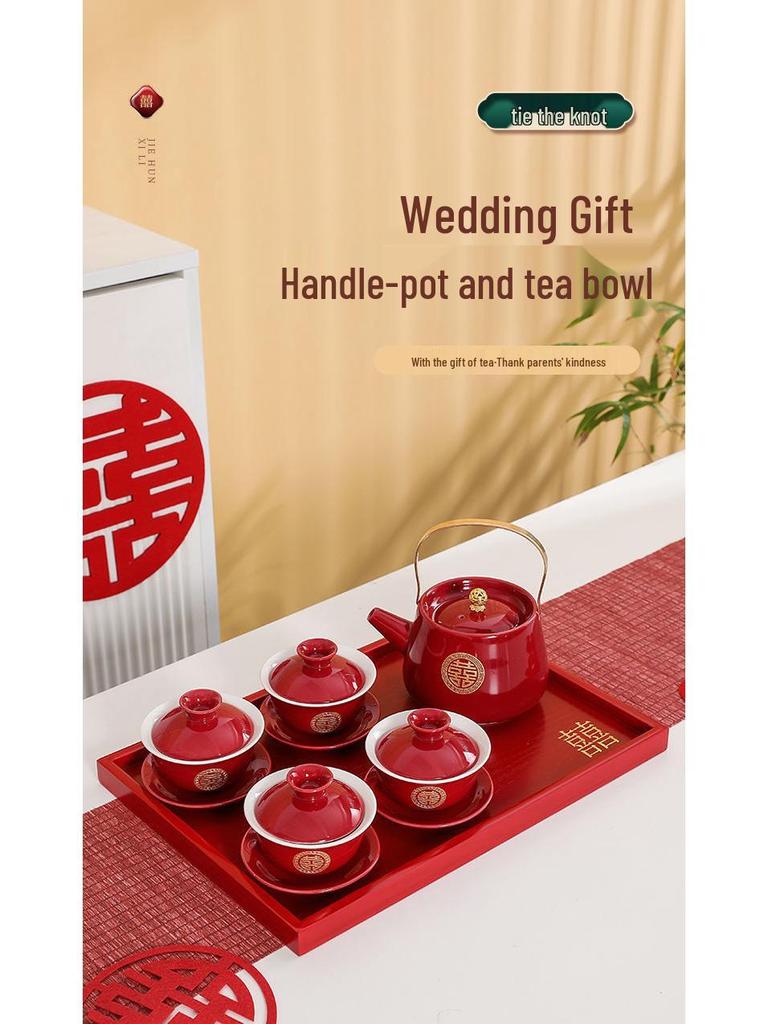Wedding Tea Set: Complete Cup & Pot Set with Joyful Bowl, Ideal Gift for Newlyweds.