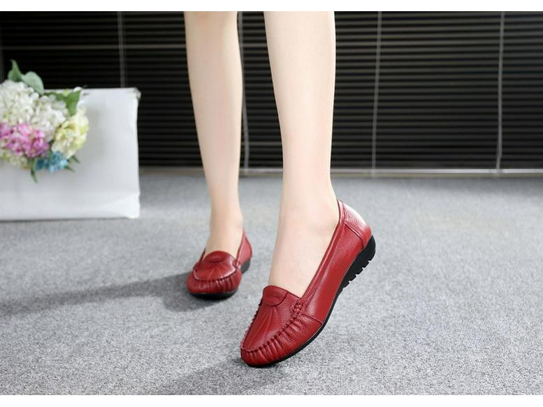 Comfortable Cowhide Soft Sole Flat Mom Shoes - Multi-Color Options