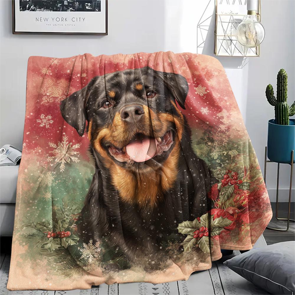Pink Rottweiler,pattern Flannel Blanket, High quality Comfortable for All Seasons, Home Decor, Warmth and Comfort, Perfect for Gifts.