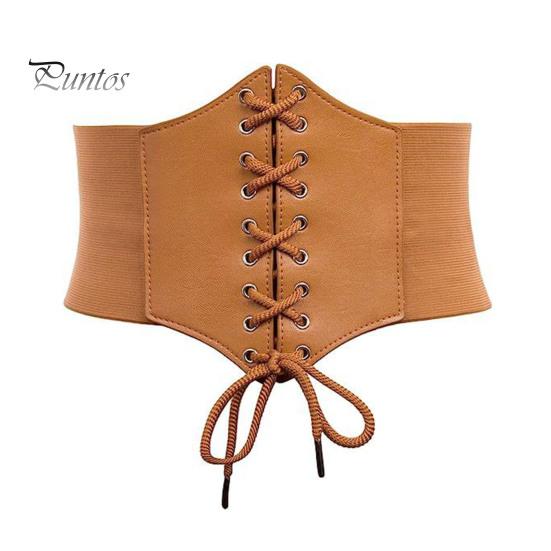 Women Corset Elastic Waistband Lace-up Wide Belt Solid Color Imitation Leather Outfits Dresses Tops Waist Cincher