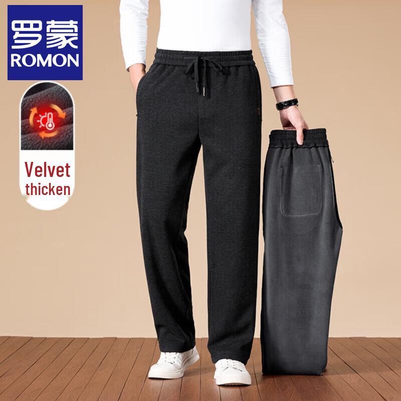 Luomeng Men's Fleece-Lined Wool Blend Straight Casual Pants