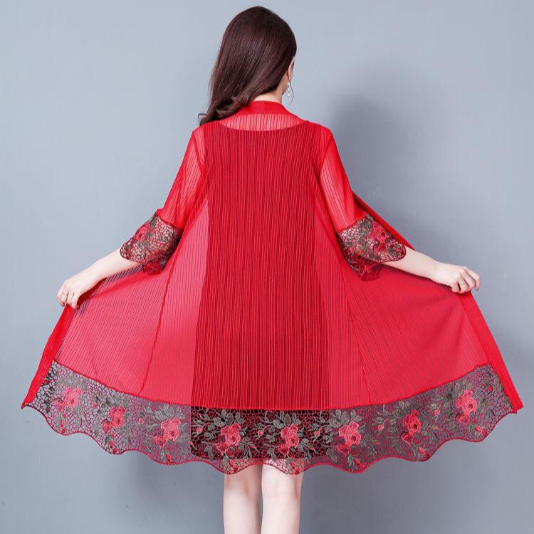 Sonnenschutzkleidung Damen Oberbekleidung Eisseide Strickjacke Dünne Außenschicht Mesh Spitze Top Mittellanges Hemd