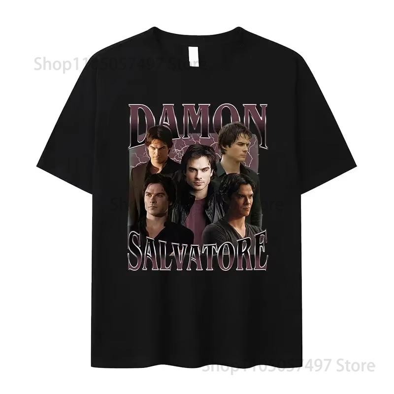 Damon Salvatore Ian Somerhalder Tv Show Tshirt For Women Summer Tops Tshirts Oneck Women Clothing Streetwear Female T Shirt