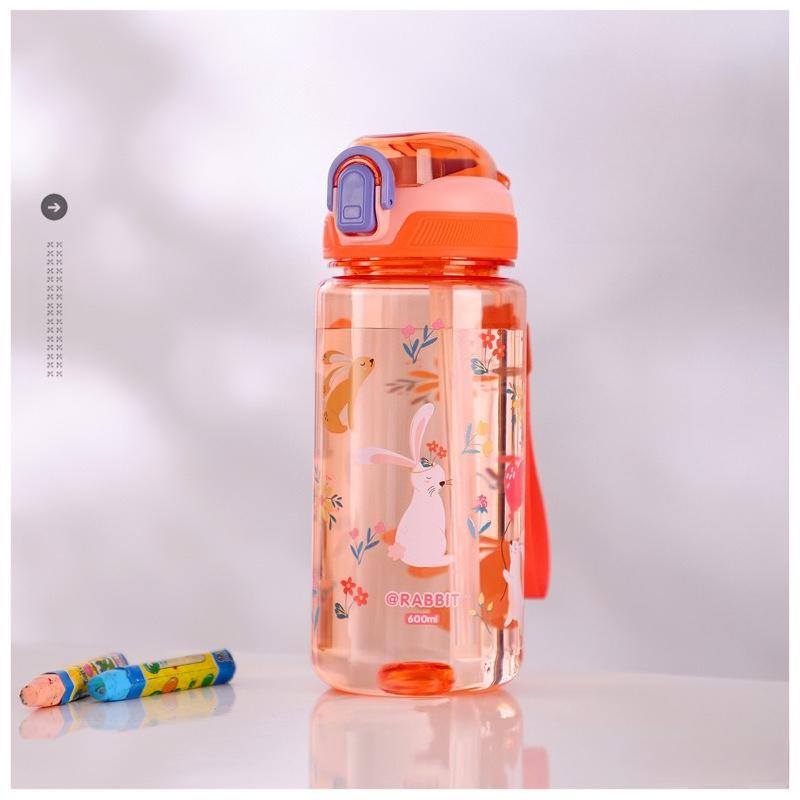 600ml Children's Plastic Water Cup BAP Free Kids Drinking Cup Cute Cartoon Straw Cup Leak-proof Plastic Water Bottles