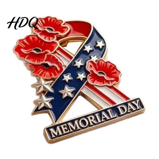Respect Brooch Memorial Day Flower Pin Commemorative Soldier Long-lasting Tribute Wear-Resistant Anti-Rust Patriotic Lapel