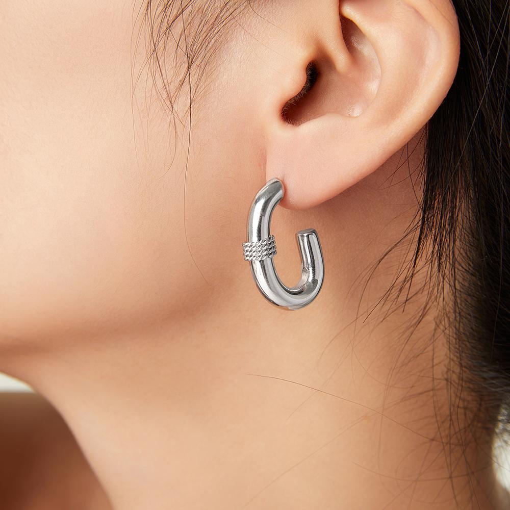 

Vintage Stainless Steel Drop Earrings For Women Gold Plated Twisted J Shape Dangle Earrings Waterproof Wedding Female Zircon