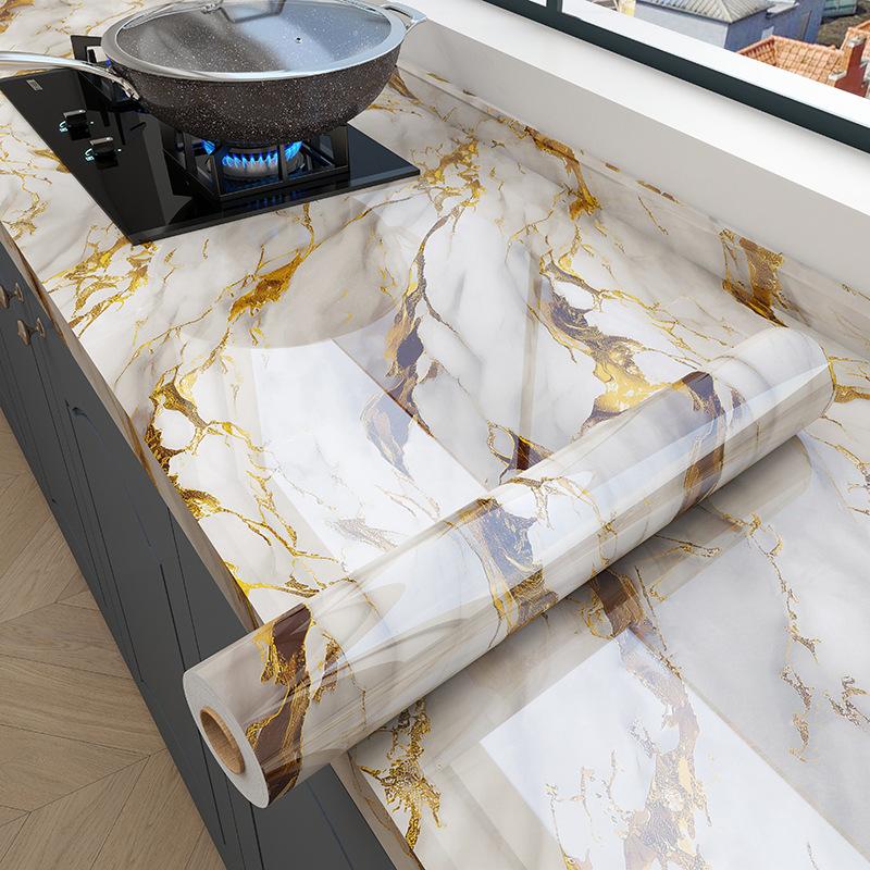 Thickened Waterproof Oil-Proof Self-Adhesive Marble Kitchen Stickers for Countertops and Stovetops