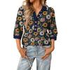 Haut floral d'été à la mode et décontracté pour femmes avec col en V, patchwork et manches trois-quarts