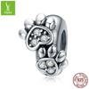 S925 Silver Pet Paw Print Spacer Beads for DIY Bracelets - SCC1312