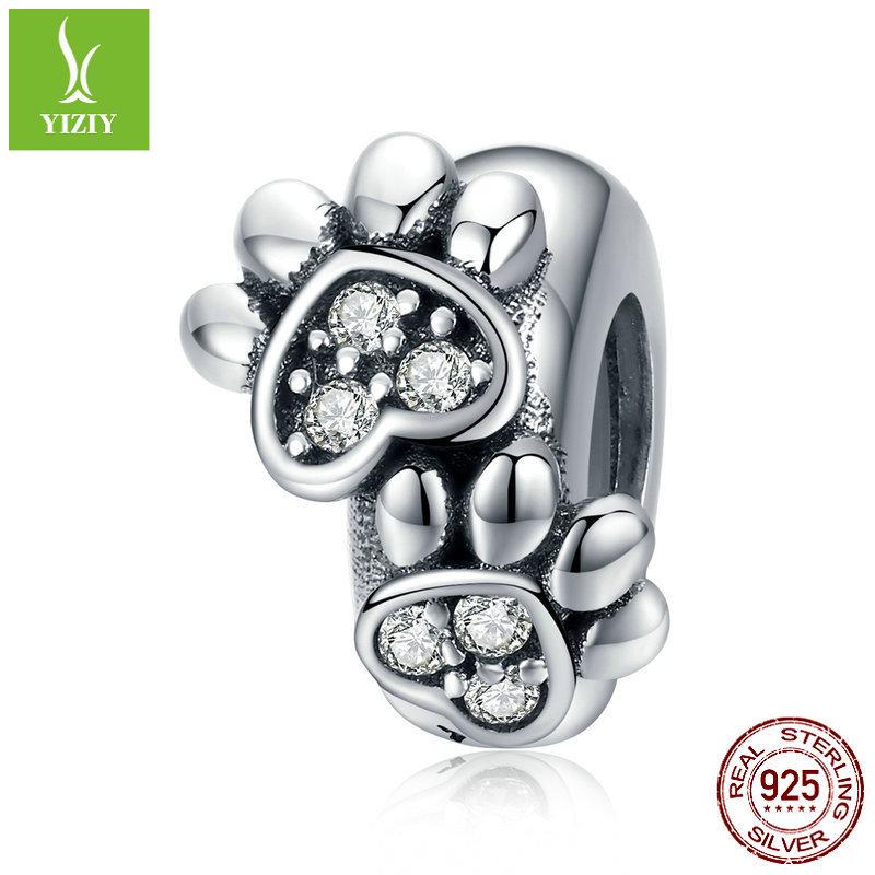 

S925 Silver Pet Paw Print Spacer Beads for DIY Bracelets - SCC1312 Silver