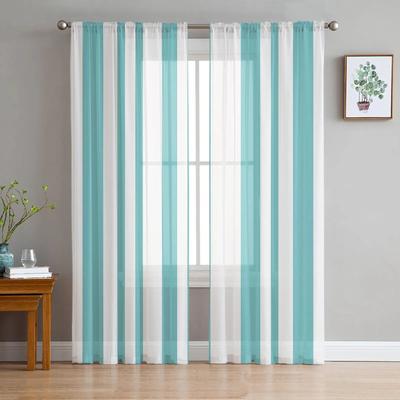 Aqua Blue Stripes Tulle Curtains Balcony Room Fashion Printed Sheer Curtain Living Room Window Modern Decor