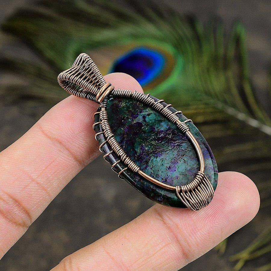 Natural Multi Labradorite Gemstone Copper Wire Wrap Gift Pendant 2.40" F5N81