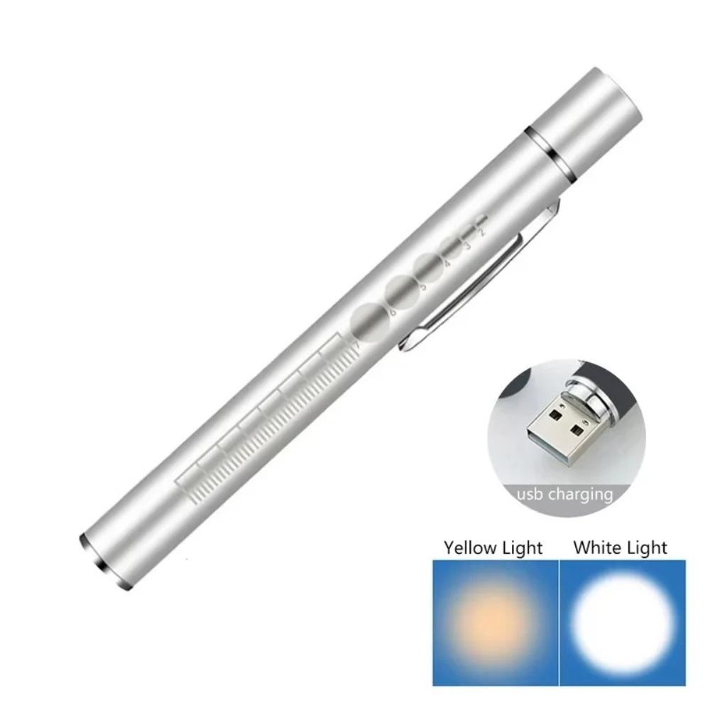 New Stainless Steel Mini LED Flashlight Multi-Purpose USB Rechargeable Portable Penlight Oral Pupil Light Outdoor Activities