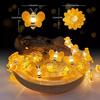 LED Cute Bee Flowers String Lights Garden Fairy Lights Battery Powered For Outdoor Indoor Home Party Holiday Gift Decor